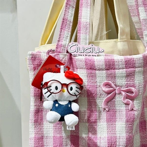  Móc khoá Hello Kitty đeo kính yếm xanh 