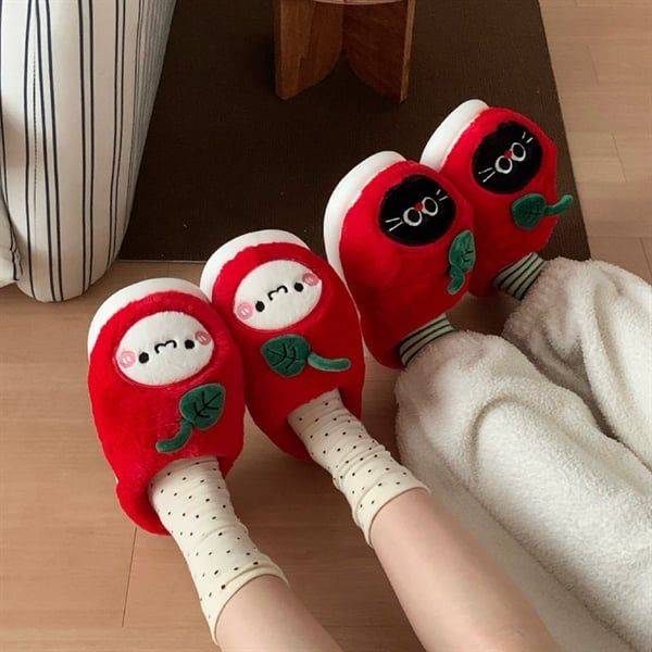  Dép lông mèo táo đỏ 