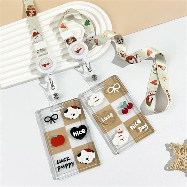  Dây đeo thẻ nhựa trong cún 6 ô 
