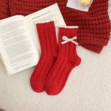  Tất Susufish tone đỏ gân xích nơ trắng 