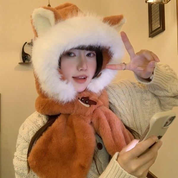  Mũ bông kiêm khăn quàng cổ cáo 
