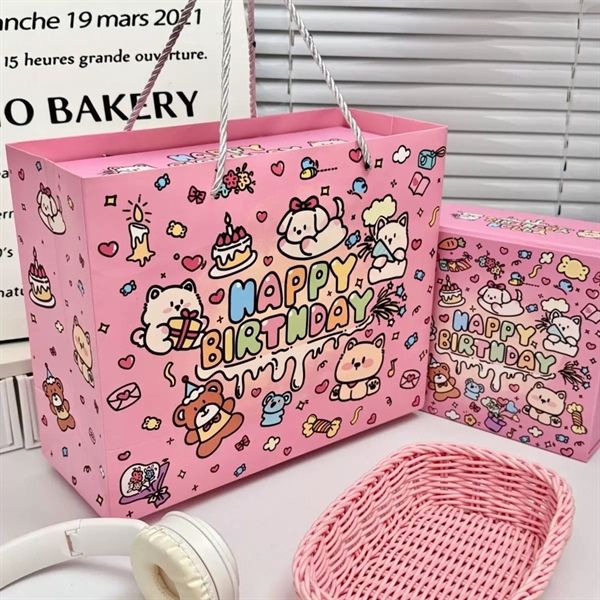  Túi quà thú Happy birthday hồng 