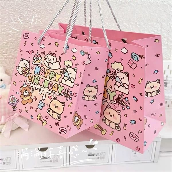  Túi quà thú Happy birthday hồng 
