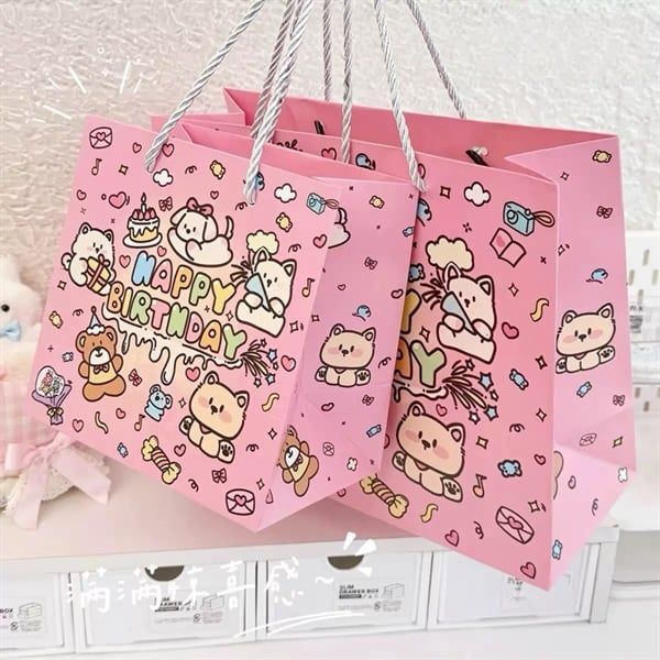  Túi quà thú Happy birthday hồng 
