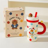  Cốc sứ dài thú cưng + ống hút 700ml 