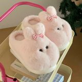  Dép lông thỏ má béo nơ caro 