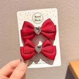  Set 2 Kẹp nơ kép đỏ đá trái tim 