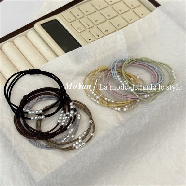  Chun buộc tóc 3 dây nhiều ngọc trai nhỏ 