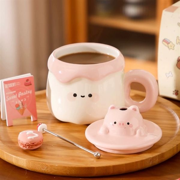  Cốc sứ thú pudding dâu 500ml 