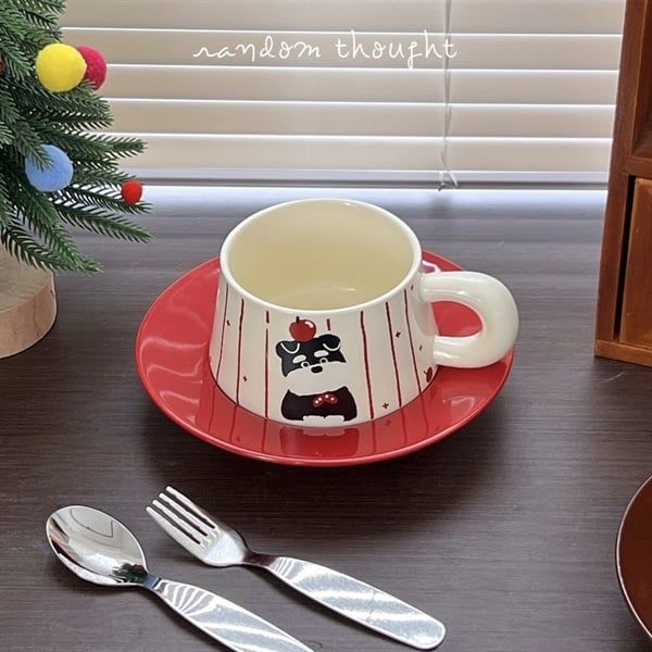  Cốc sứ cún táo đĩa đỏ 300ml 