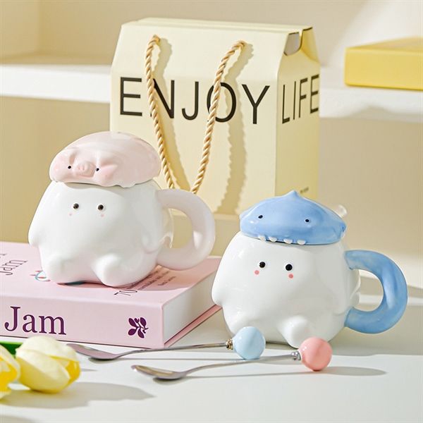  Cốc béo trắng nắp thú 380ml 