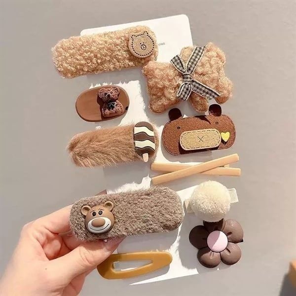  Set mix 10 kẹp gấu len nâu 