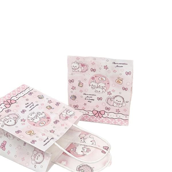  Túi quà quai giấy mèo nơ hồng 