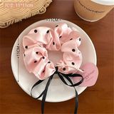  Scrunchies hồng chấm bi nơ đen 
