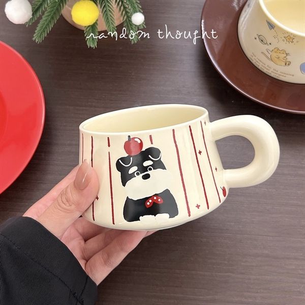  Cốc sứ cún táo đĩa đỏ 300ml 