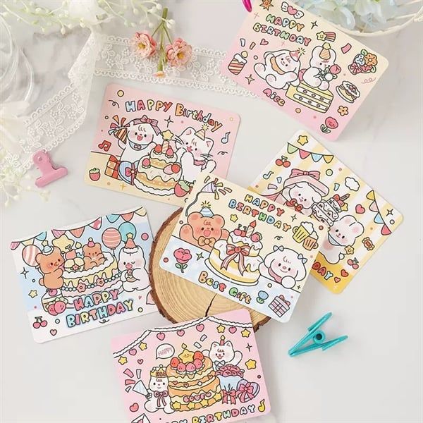  Thiệp Happy Birthday bánh gato gấu thỏ 