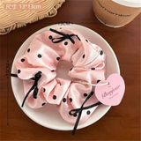  Scrunchies hồng chấm bi nơ đen 