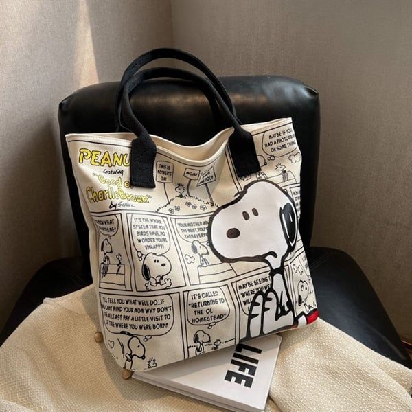  Túi tote cứng Snoopy trang truyện 