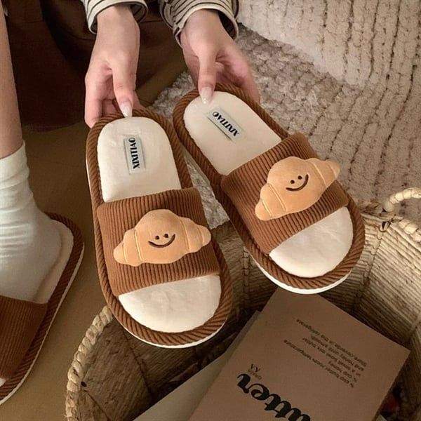  Dép bông quai ngang bánh sừng bò 