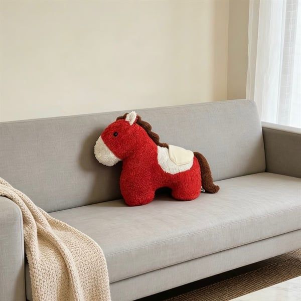  Ngựa bông đỏ lông xù 