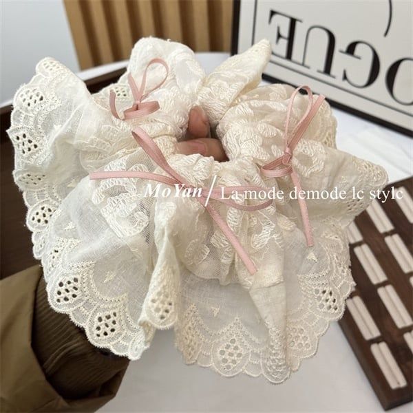  Scrunchies đăng ten nơ hồng 