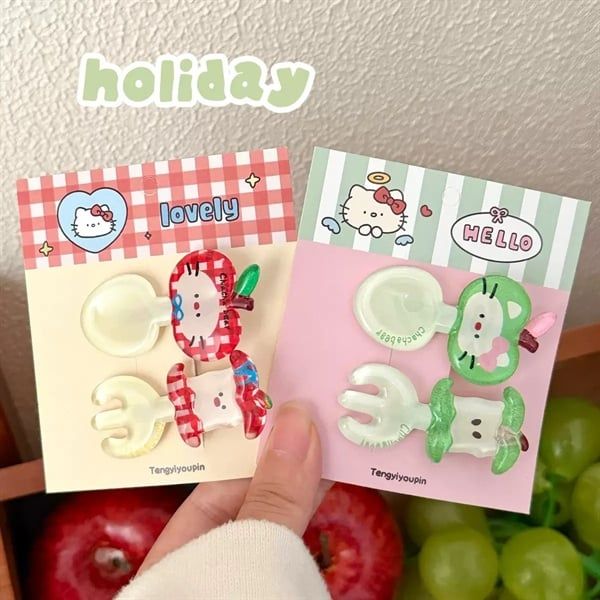  Set 2 kẹp tóc thìa dĩa mèo táo 