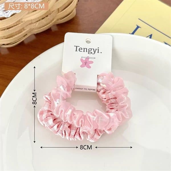  Set 2 chun buộc tóc nhún bèo hồng 