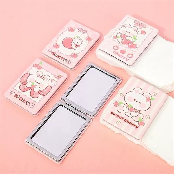  Gương gập bọc da chữ nhật thỏ cherry 