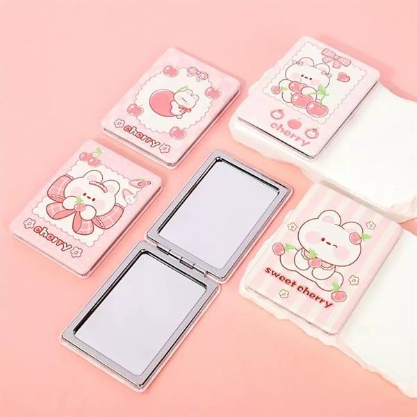  Gương gập bọc da chữ nhật thỏ cherry 