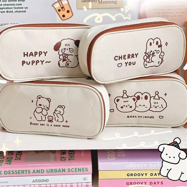  Hộp bút be viền nâu 