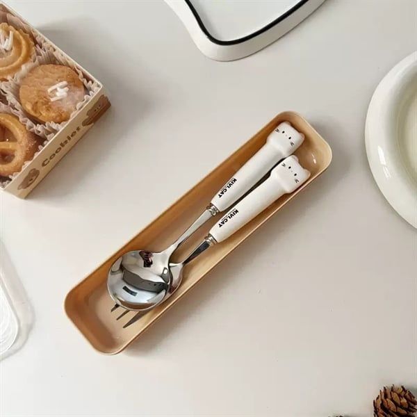  Set thìa dĩa mèo vuông 