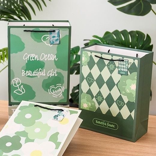  Túi quà tag giấy hoa xanh 