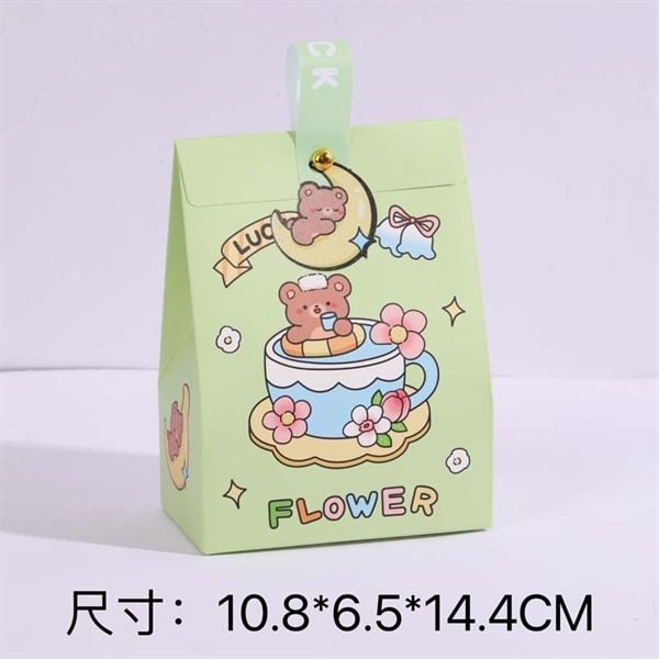  Túi giấy thú gập miệng quai nhựa 14x11cm 