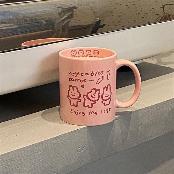  Cốc sứ 3 thỏ hồng Enjoy My Life 400ml 