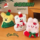  Móc khoá bông Giáng Sinh thỏ hồng ngồi tất 