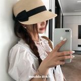  Mũ cói rộng vành nơ đen to 