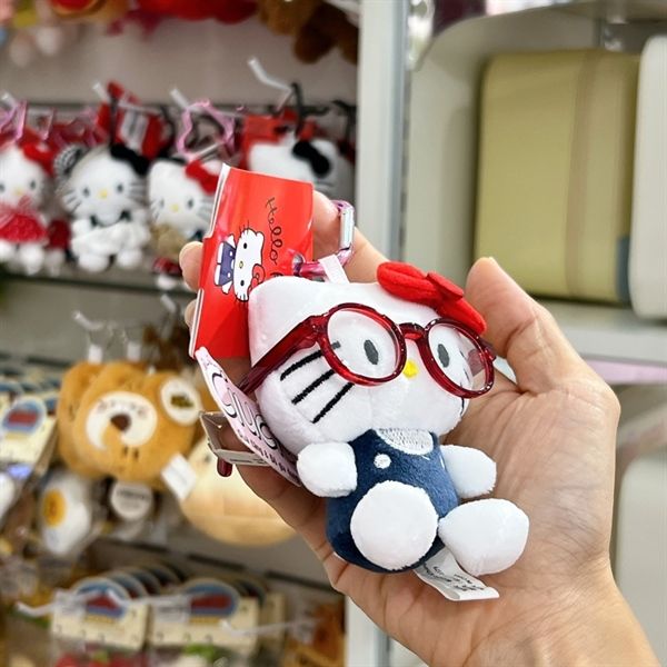  Móc khoá Hello Kitty đeo kính yếm xanh 