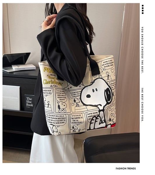  Túi tote cứng Snoopy trang truyện 