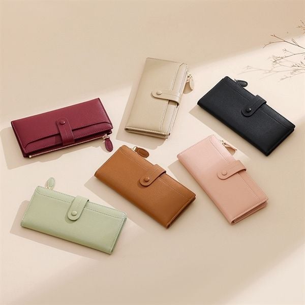  Ví da dài ngăn hở cúc bấm 