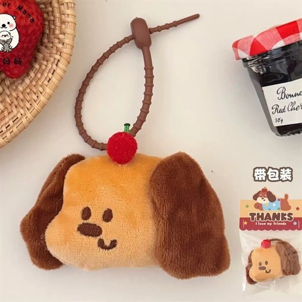  Móc khoá bông cún nâu đội táo 