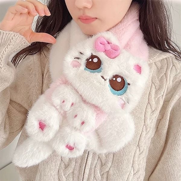  Khăn quàng bông mèo nơ hồng 