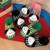  Dép lông charm cún đen trắng kẻ sọc 