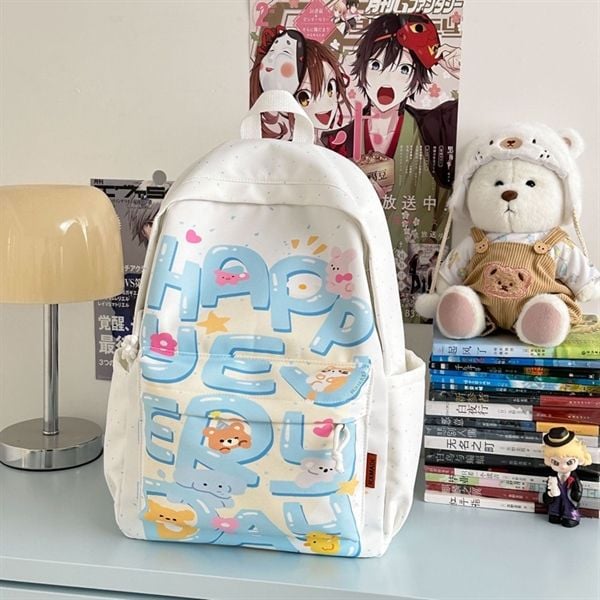  Balo HappyEveryDay móc khoá trăng 42x30x13cm 