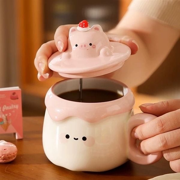  Cốc sứ thú pudding dâu 500ml 