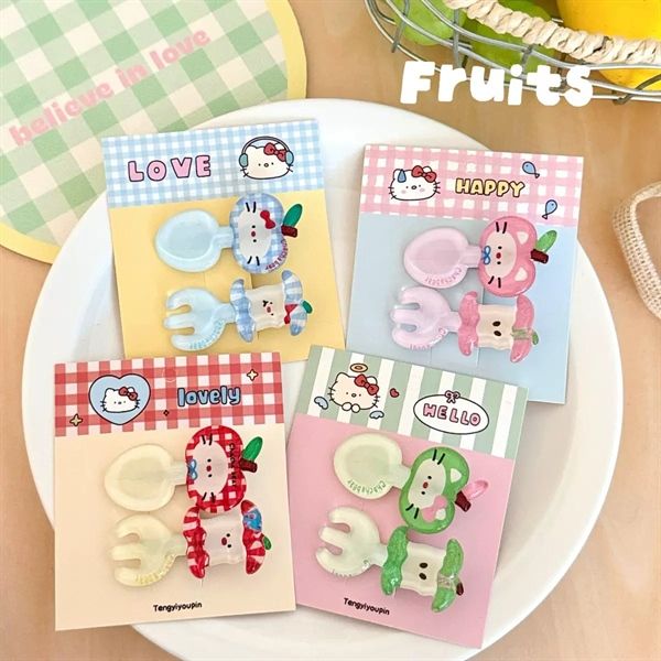  Set 2 kẹp tóc thìa dĩa mèo táo 