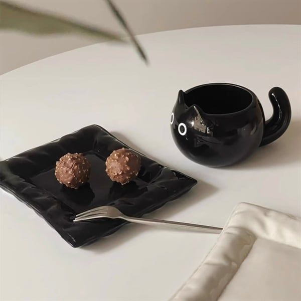  Cốc sứ mèo đĩa đệm 210ml 