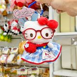  Móc khoá Hello Kitty đeo kính váy xoè caro xanh 