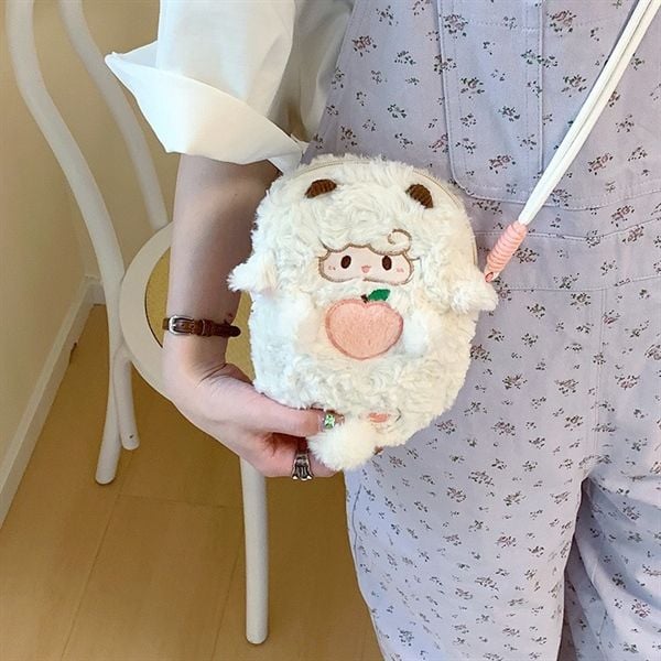  Túi cừu bông mini ôm đào 