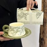  Set cốc hoa vintage kèm đĩa 300ml 