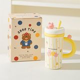  Cốc sứ dài thú cưng + ống hút 700ml 